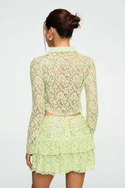 Alternative view of Solado Asymmetrical Hem Crop Top & Layered Lace Skirt Set