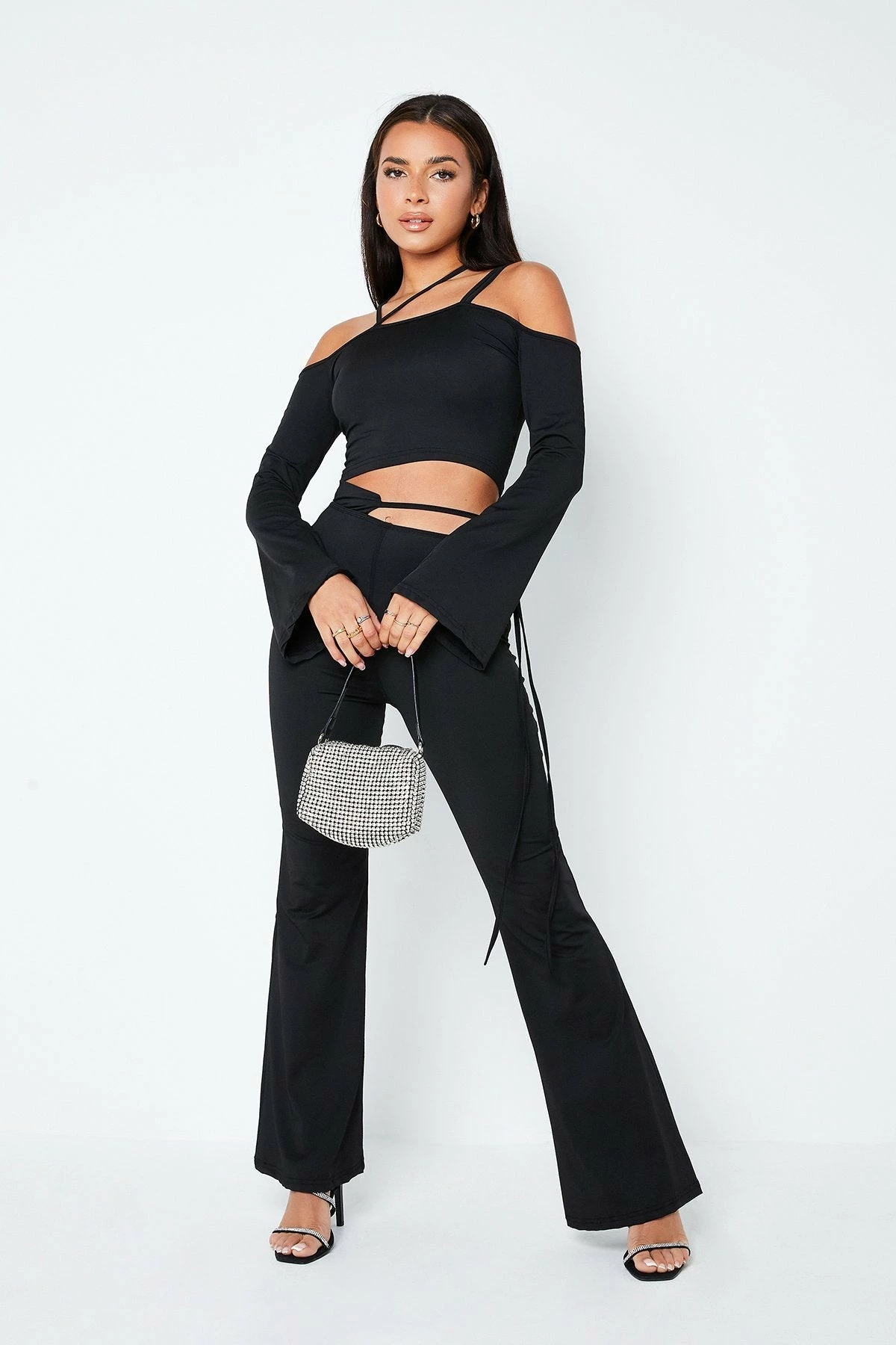 Solado Asymmetrical Neck Crop Top & Tie Detail Pants Set 2 Solado Asymmetrical Neck Crop Top & Tie Detail Pants Set - Image 2