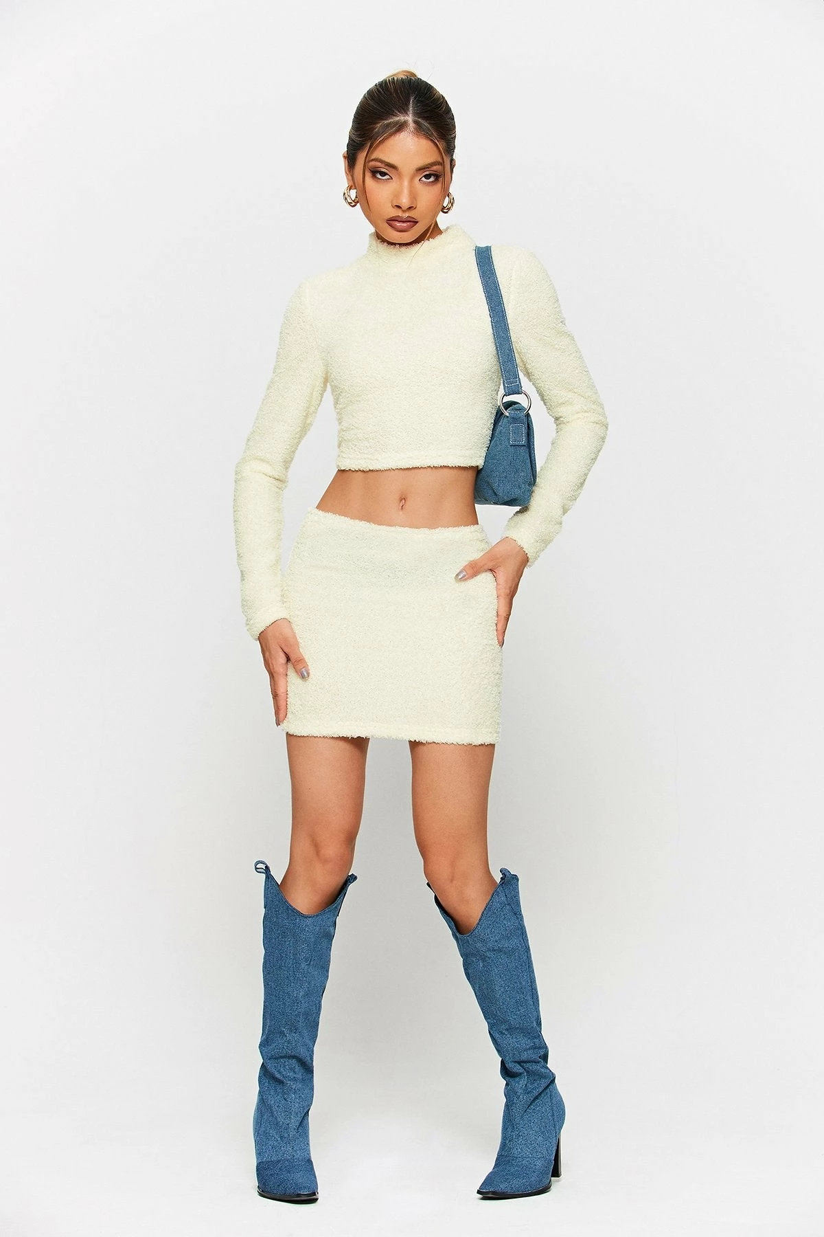 SOLADO Fluffy Long Sleeve Crop Top & Bodycon Mini Skirt Set 4 SOLADO Fluffy Long Sleeve Crop Top & Bodycon Mini Skirt Set - Image 4