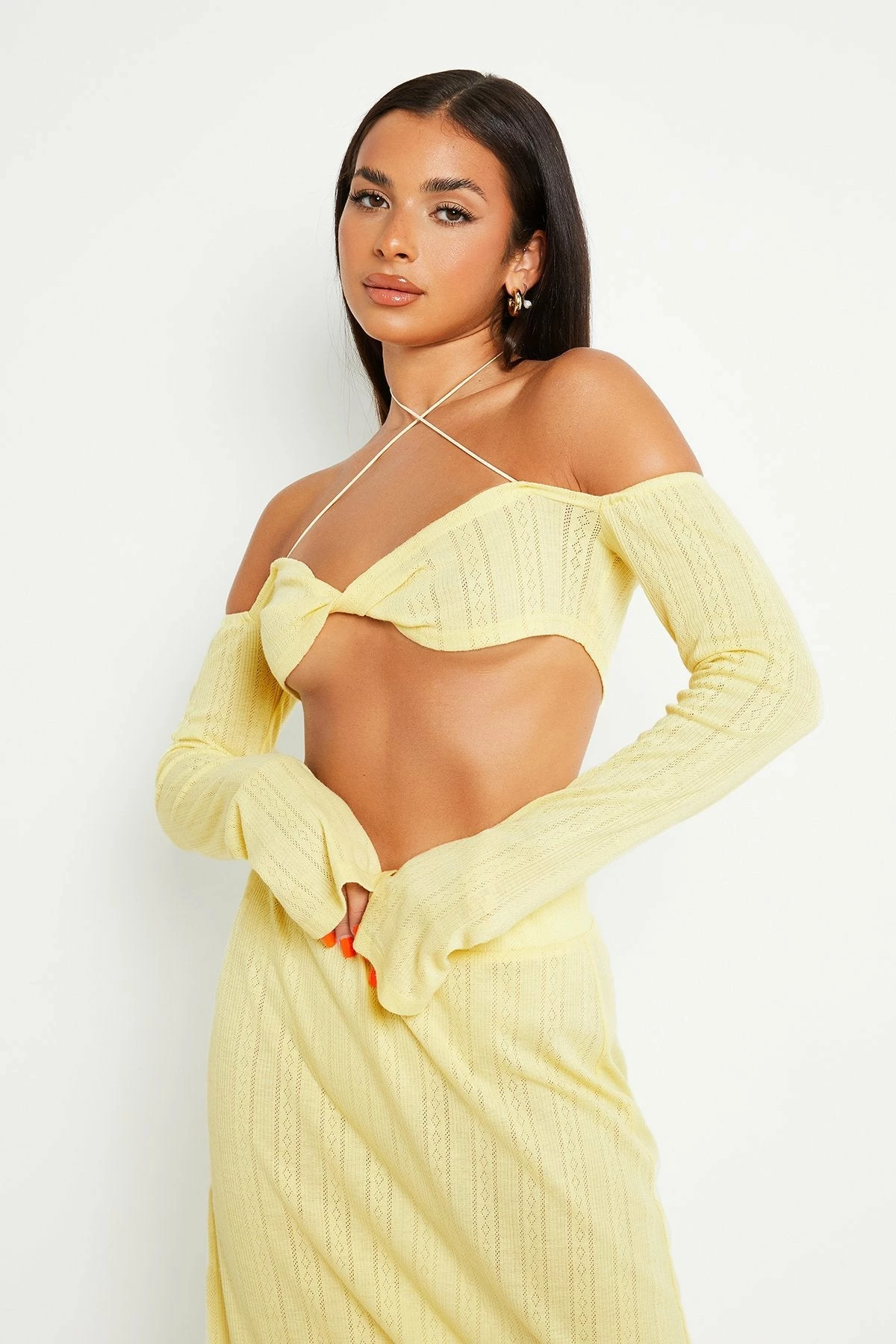 SOLADO Halter Neck Eyelet Detail Cold Shoulder Long Sleeve Top 1 SOLADO Halter Neck Eyelet Detail Cold Shoulder Long Sleeve Top