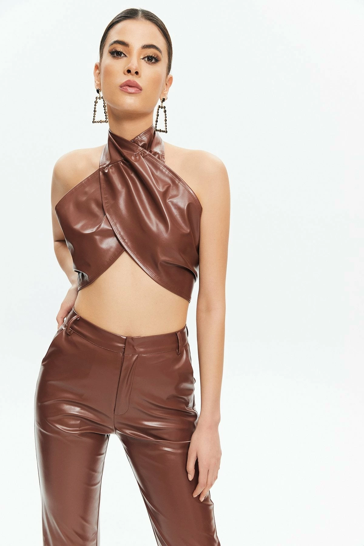 Solado Halter Neck Backless Top & High Waist Faux Leather Pants Set 6 Solado Halter Neck Backless Top & High Waist Faux Leather Pants Set - Image 6