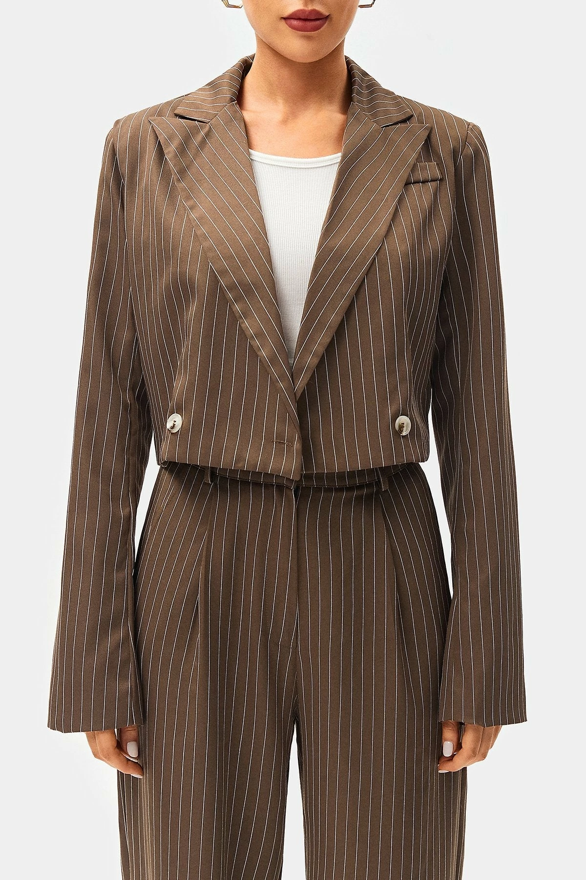SOLADO Lapel Neck Stripe Print Long Sleeve Crop Blazer 7 SOLADO Lapel Neck Stripe Print Long Sleeve Crop Blazer - Image 7