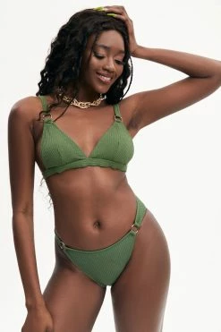 Solado Solid O-Ring Decor Ribbed Bikini Swimsuit