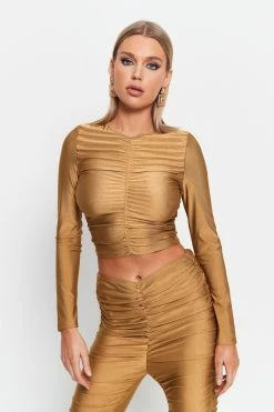 SOLADO Ruched Cinched Waist Long Sleeve Top