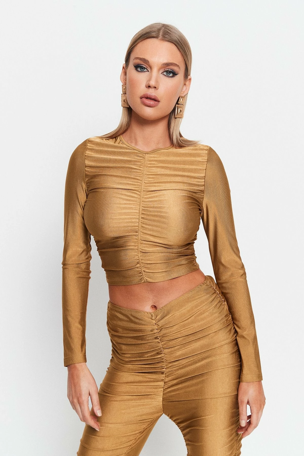 SOLADO Ruched Cinched Waist Long Sleeve Top 1 SOLADO Ruched Cinched Waist Long Sleeve Top