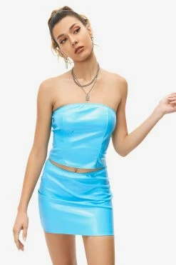 Solado Off Shoulder Tube Crop Top & Solid PU Leather Skirt Set
