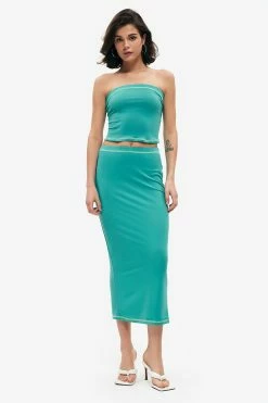 Solado Top-stitching Tube Crop Top & Split Hem Skirt Set