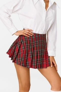 SOLADO Scottish Plaid High Waist Pleated Mini Skirt