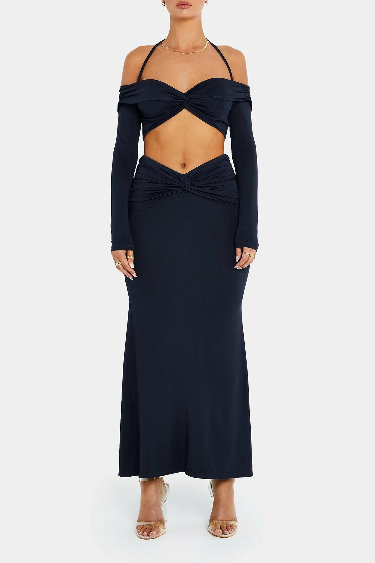 SOLADO Twist Front Cold Shoulder Crop Top & Split Hem Skirt Set 6 SOLADO Twist Front Cold Shoulder Crop Top & Split Hem Skirt Set - Image 6