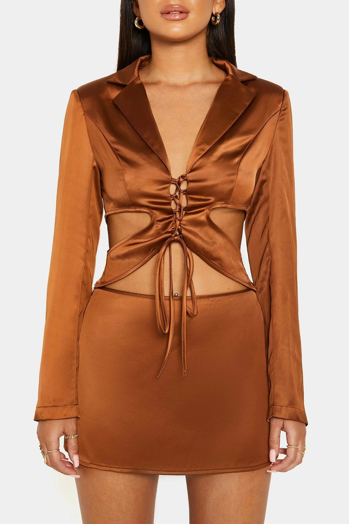 SOLADO Lace Up Cut Out Crop Top & Satin Skirt Set 6 SOLADO Lace Up Cut Out Crop Top & Satin Skirt Set - Image 6