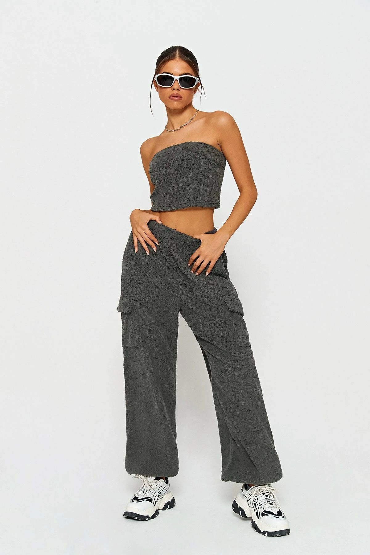 SOLADO Teddy Tube Crop Top & Pocket Patched Cargo Pants Set 2 SOLADO Teddy Tube Crop Top & Pocket Patched Cargo Pants Set - Image 2