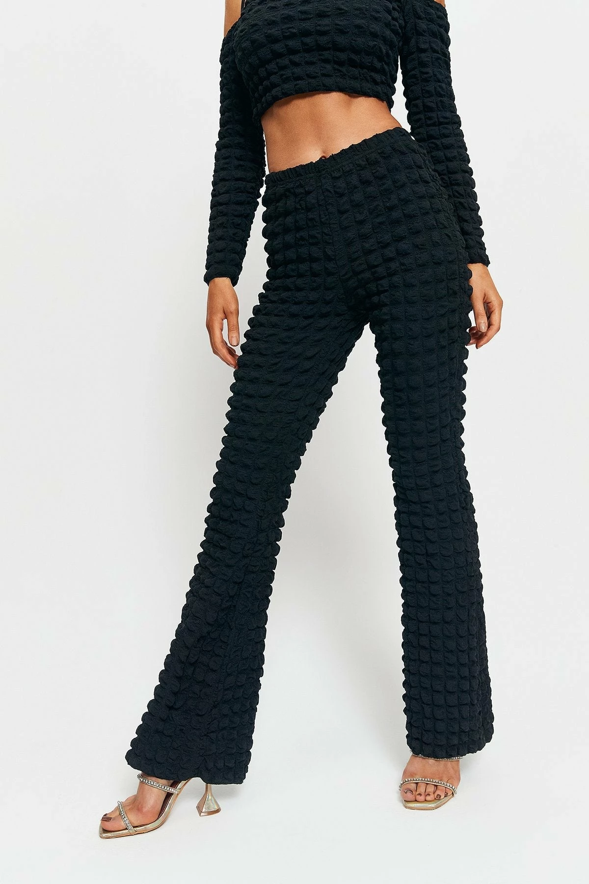 SOLADO Low Waist Bubble Textured Flared Pants 2 SOLADO Low Waist Bubble Textured Flared Pants - Image 2