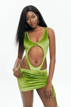 Solado Velvet Cut Out Bodysuit & Drawstring Skirt Set
