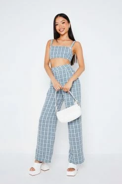 SOLADO Square Neck Tank Top & Check Textured Pants Set