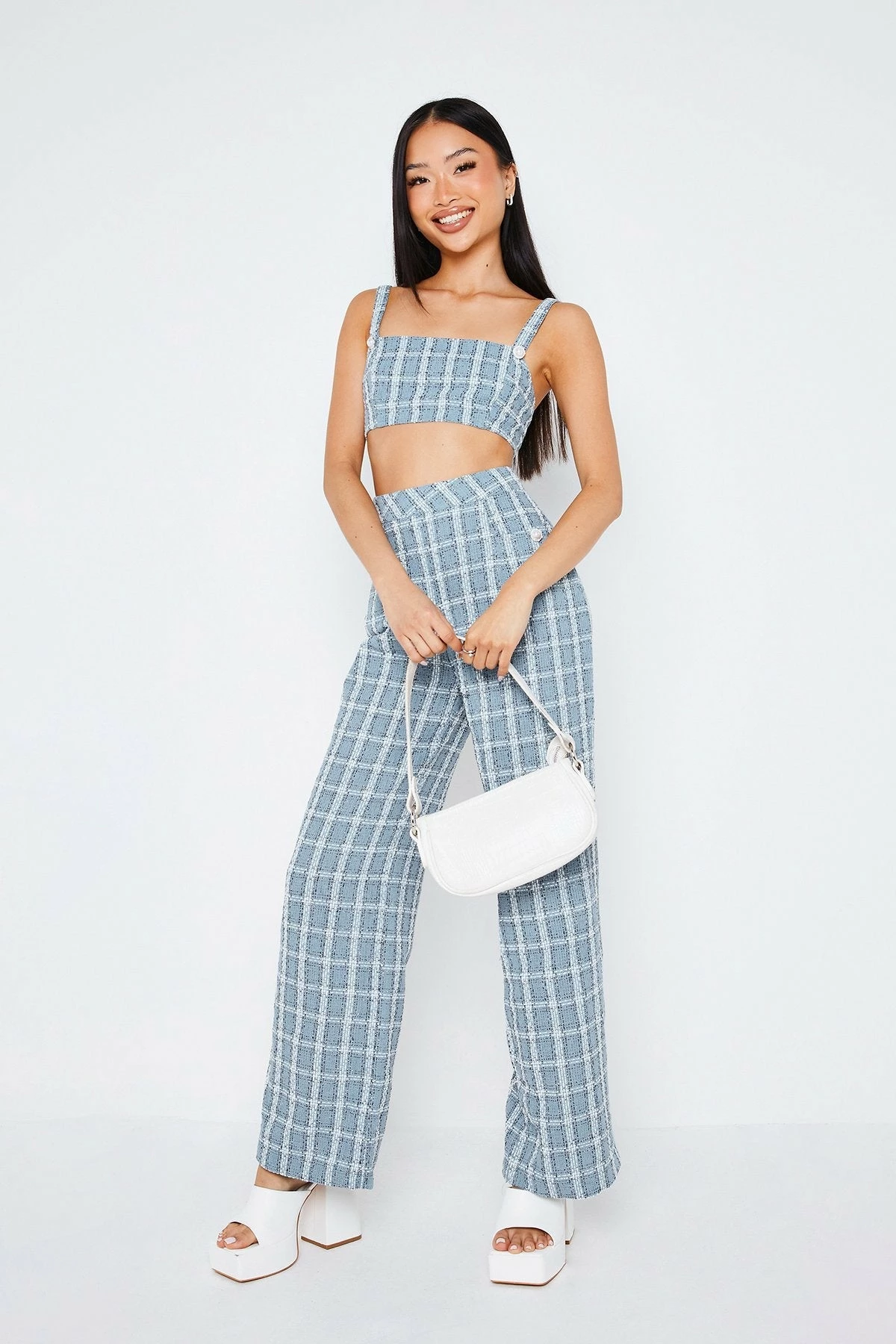SOLADO Square Neck Tank Top & Check Textured Pants Set 1 SOLADO Square Neck Tank Top & Check Textured Pants Set