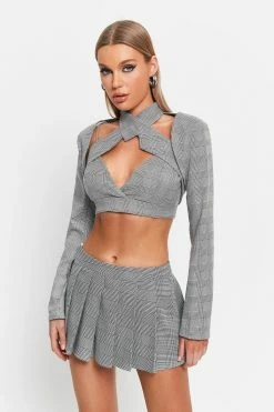 Alternative view of SOLADO 2 In 1 Halter Neck Check Print Cut Out Long Sleeve Top