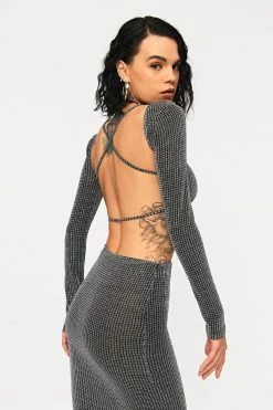 SOLADO Sheen Open Back Long Sleeve Crop Top