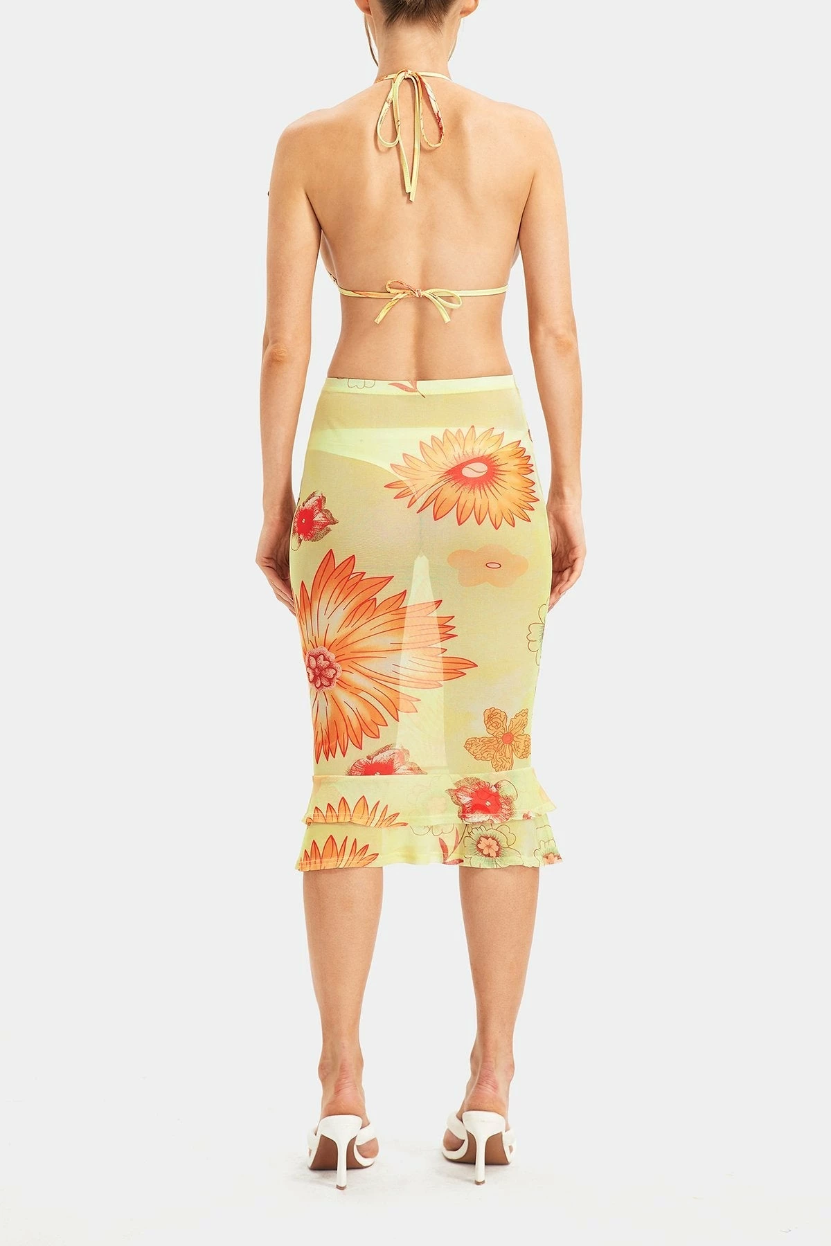 Solado Floral Print Mesh Corset Top & Ruffle Hem Midi Skirt Set Without Panty 7 Solado Floral Print Mesh Corset Top & Ruffle Hem Midi Skirt Set Without Panty - Image 7