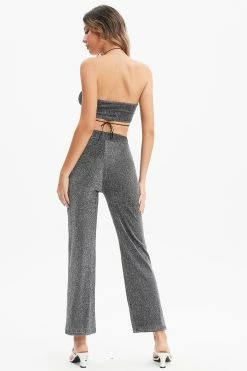 Alternative view of Solado Halter Neck Backless Crop Top & Lurex Straight Pants Set