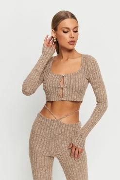 Alternative view of SOLADO Square Neck Cut Out Stripe Knitted Crop Top
