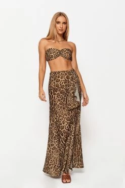 Solado Leopard Print Tube Top & Split Hem Skirt Set