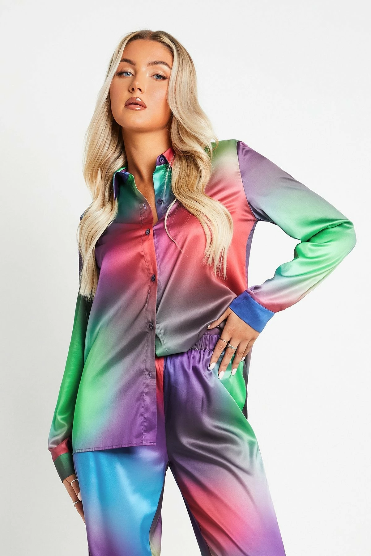 SOLADO Satin Gradient Lapel Neck Long Sleeve Blouse 1 SOLADO Satin Gradient Lapel Neck Long Sleeve Blouse