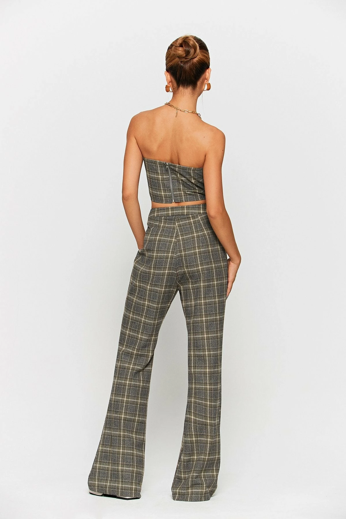 SOLADO Check Print Tube Top & High Waist Pants Set 4 SOLADO Check Print Tube Top & High Waist Pants Set - Image 4