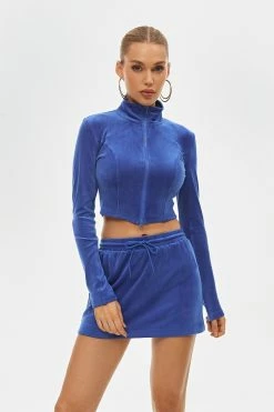 Alternative view of SOLADO High Neck Zipper Front Velvet Crop Sport Jacket