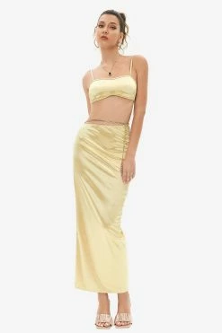 Solado Satin Cami Crop Top & Chain Detail Skirt Set