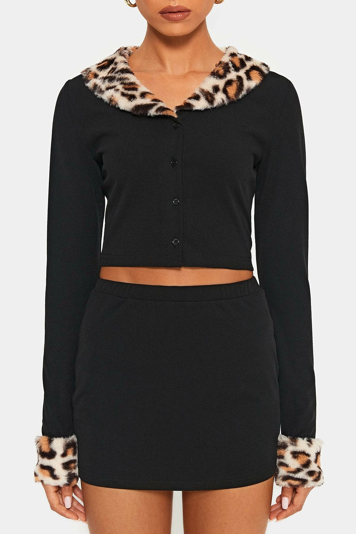 SOLADO Leopard Print Fluffy Crop Top & Ribbed Skirt Set 6 SOLADO Leopard Print Fluffy Crop Top & Ribbed Skirt Set - Image 6