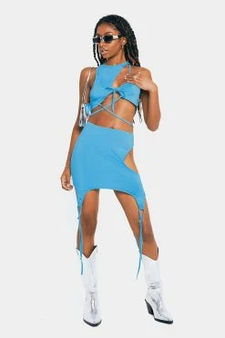 SOLADO Tie Front Tank Top & Cut Out Bodycon Skirt Set