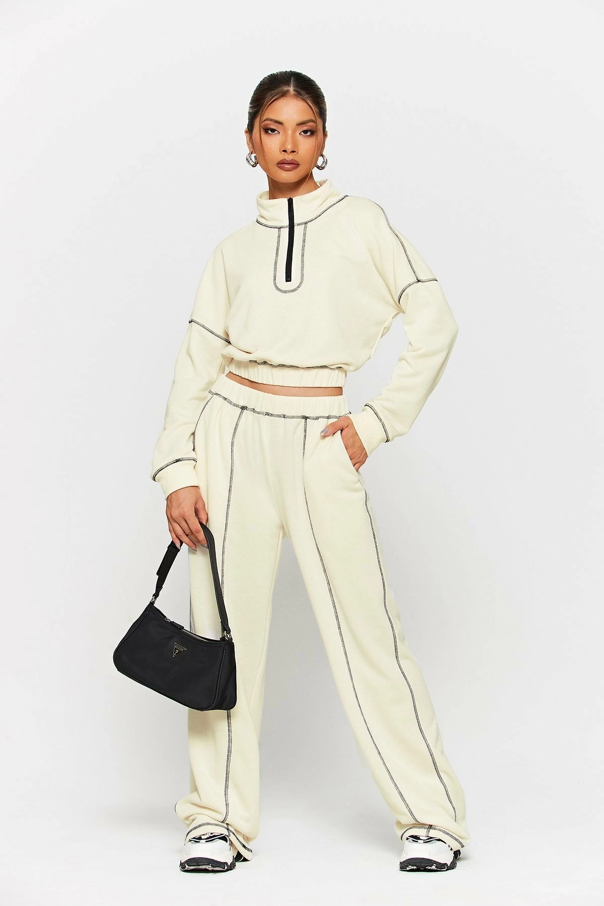 SOLADO Half Zipper Top-stitching Cinched Waist Sweater 4 SOLADO Half Zipper Top-stitching Cinched Waist Sweater - Image 4