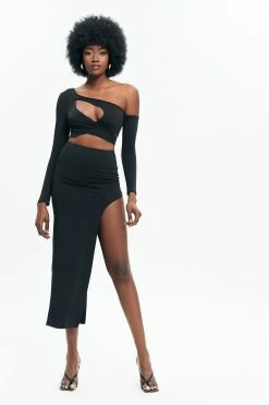 Solado Cut Out Tie Back Crop Top & High Split Hem Skirt Set