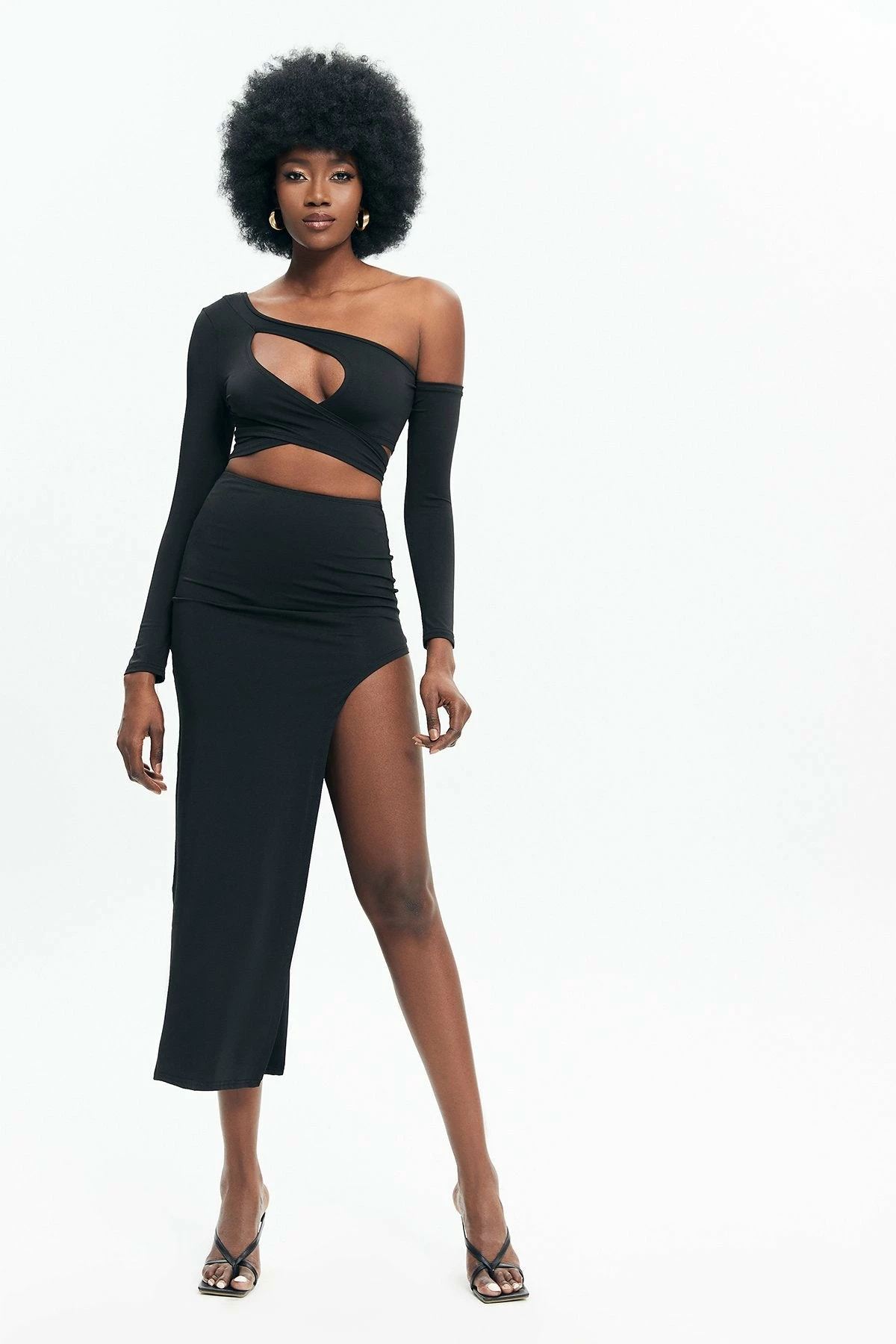 Solado Cut Out Tie Back Crop Top & High Split Hem Skirt Set 1 Solado Cut Out Tie Back Crop Top & High Split Hem Skirt Set