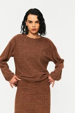 SOLADO Fuzzy Drop Shoulder Long Sleeve Top
