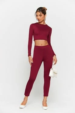 Solado Basic Soild Long Sleeve Top & High Waist Pants Set