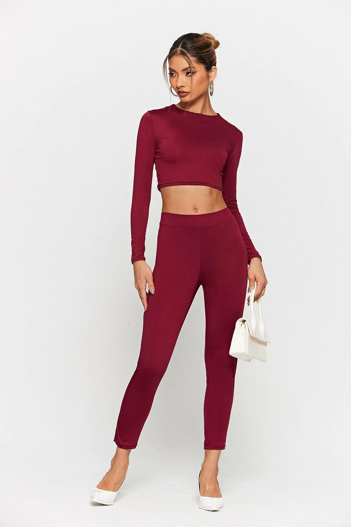 Solado Basic Soild Long Sleeve Top & High Waist Pants Set 1 Solado Basic Soild Long Sleeve Top & High Waist Pants Set