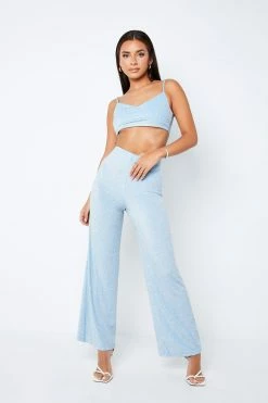 Solado Solid Crop Cami Top & High Waist Draped Pants Set