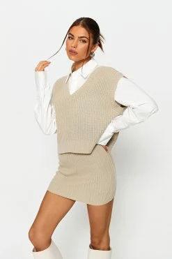 SOLADO Crochet Sleeveless Vest & Bodycon Skirt Set Without Shirt