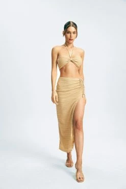 Alternative view of Solado Textured Halter Neck Corset Top & Split Thigh Maxi Skirt Set