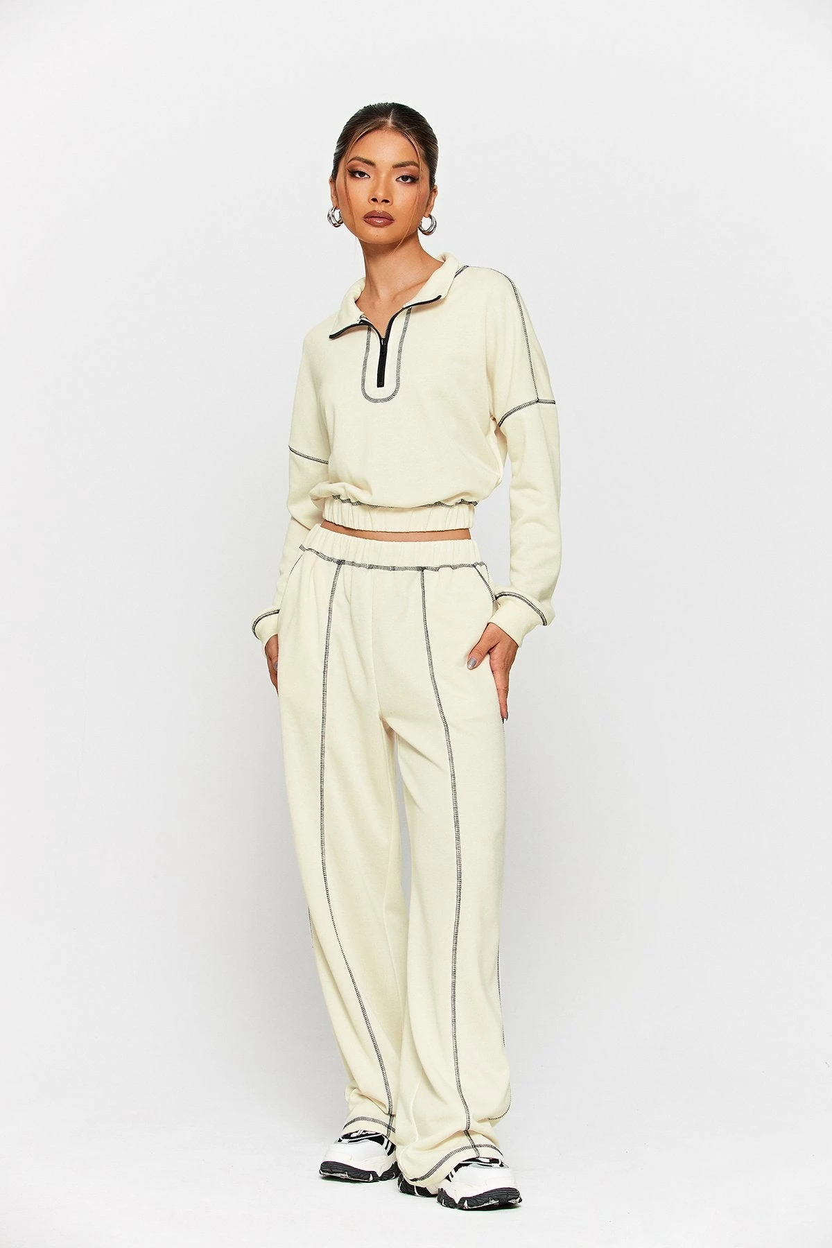 SOLADO Half Zipper Top-stitching Cinched Waist Sweater 3 SOLADO Half Zipper Top-stitching Cinched Waist Sweater - Image 3