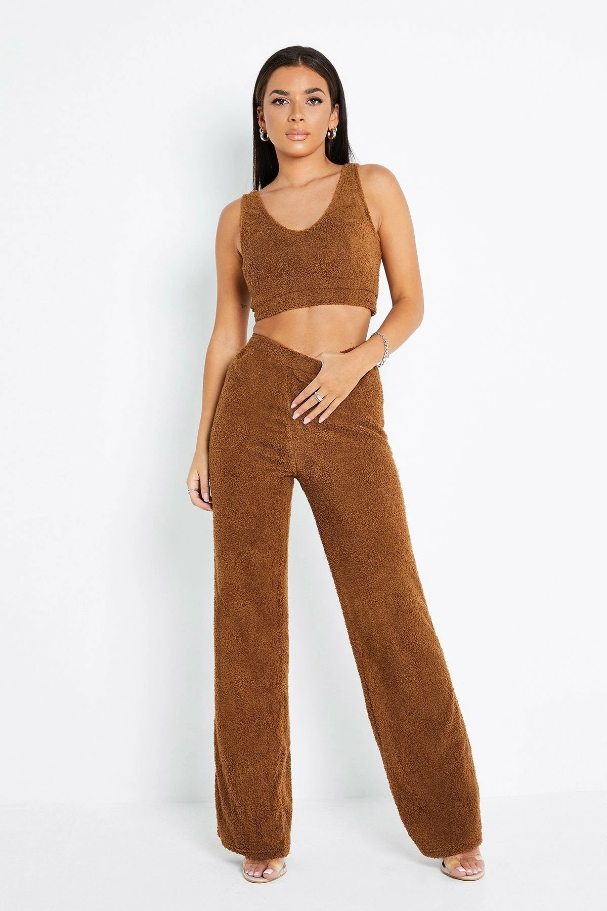 SOLADO Fluffy Sleeveless Crop Top & High Waist Pants Set 3 SOLADO Fluffy Sleeveless Crop Top & High Waist Pants Set - Image 3