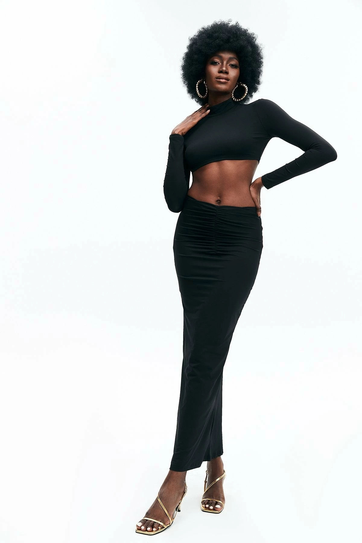 Solado Solid Crop Top & Ruched Maxi Skirt Set 3 Solado Solid Crop Top & Ruched Maxi Skirt Set - Image 3