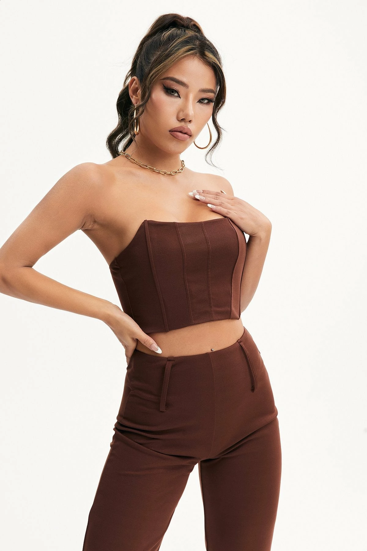 Solado Satin Boning Tube Top & Wide Leg Pants Set 4 Solado Satin Boning Tube Top & Wide Leg Pants Set - Image 4