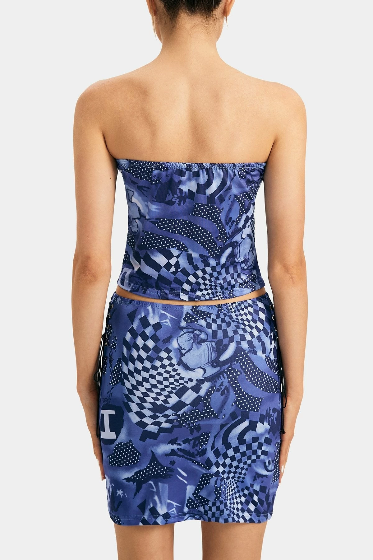 Solado Checkerboard Print Tube Top & Lace Up Skirt Set 7 Solado Checkerboard Print Tube Top & Lace Up Skirt Set - Image 7