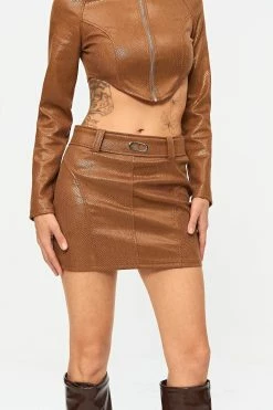 Solado Low Waist PU Leather Mini Skirt With Belt