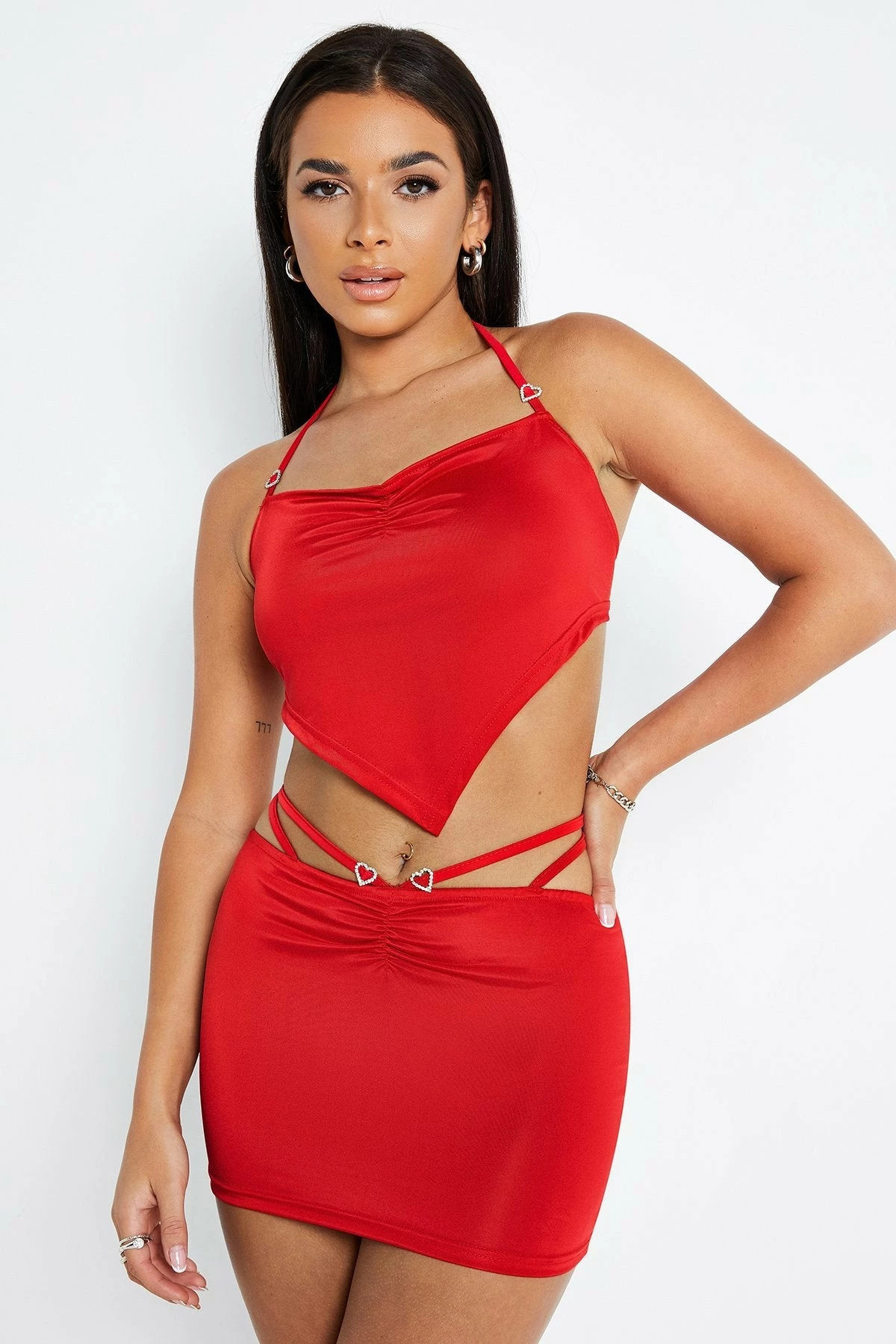 Solado Hanky Hem Backless Crop Top & Ruched Mini Skirt Set 2 Solado Hanky Hem Backless Crop Top & Ruched Mini Skirt Set - Image 2