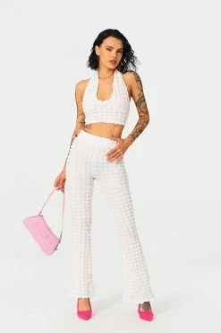 Solado Halter Neck Backless Crop Top & Bubble Textured Pants Set