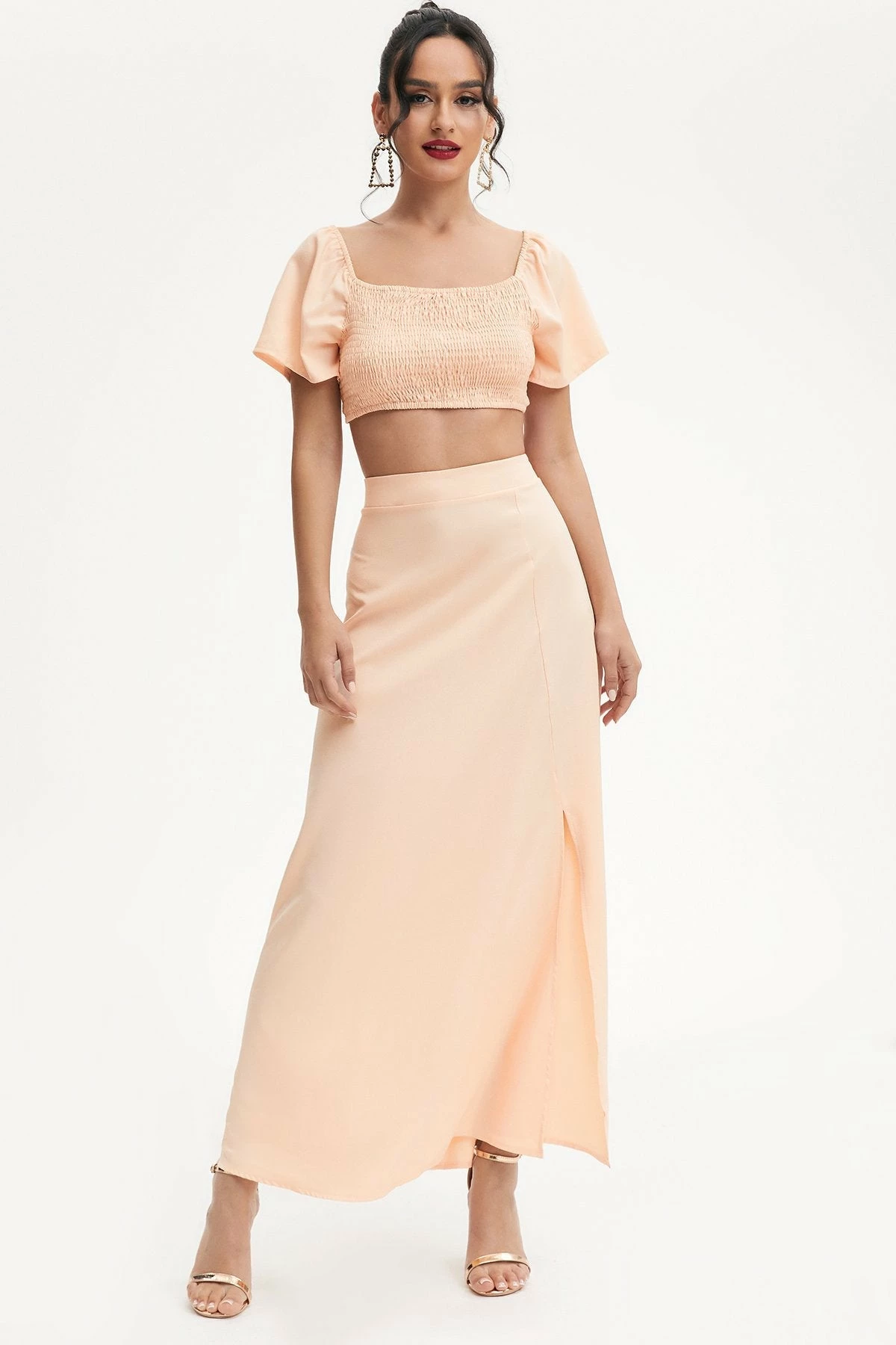 Solado Tie Detail Short Sleeve Crop Top & Split Hem Skirt Set 6 Solado Tie Detail Short Sleeve Crop Top & Split Hem Skirt Set - Image 6