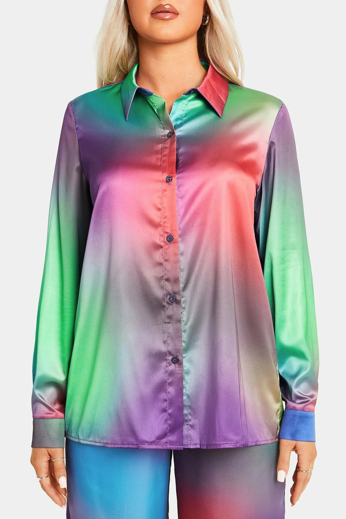 SOLADO Satin Gradient Lapel Neck Long Sleeve Blouse 6 SOLADO Satin Gradient Lapel Neck Long Sleeve Blouse - Image 6